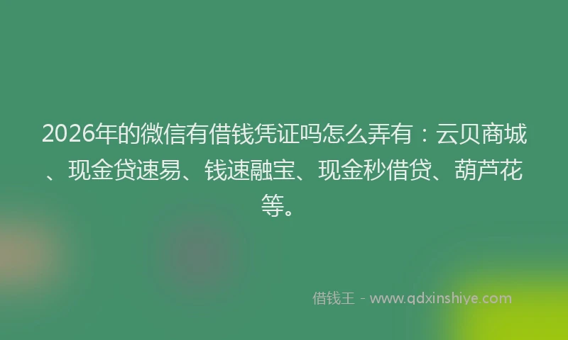 2026年的微信有借钱凭证吗怎么弄有:云贝商城、现金贷速易、钱速融宝、现金秒借贷、葫芦花等。