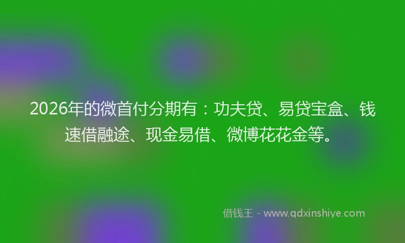 2026年的微首付分期有:功夫贷、易贷宝盒、钱速借融途、现金易借、微博花花金等。