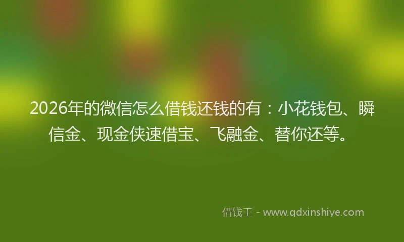 2026年的微信怎么借钱还钱的有：小花钱包、瞬信金、现金侠速借宝、飞融金、替你还等。