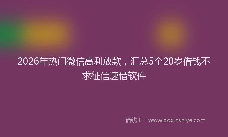 2026年热门微信高利放款,汇总5个20岁借钱不求征信速借软件