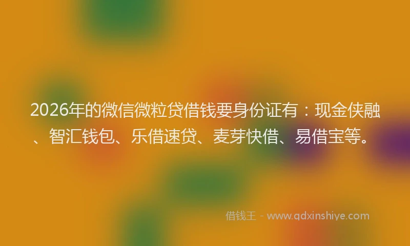 2026年的微信微粒贷借钱要身份证有：现金侠融、智汇钱包、乐借速贷、麦芽快借、易借宝等。