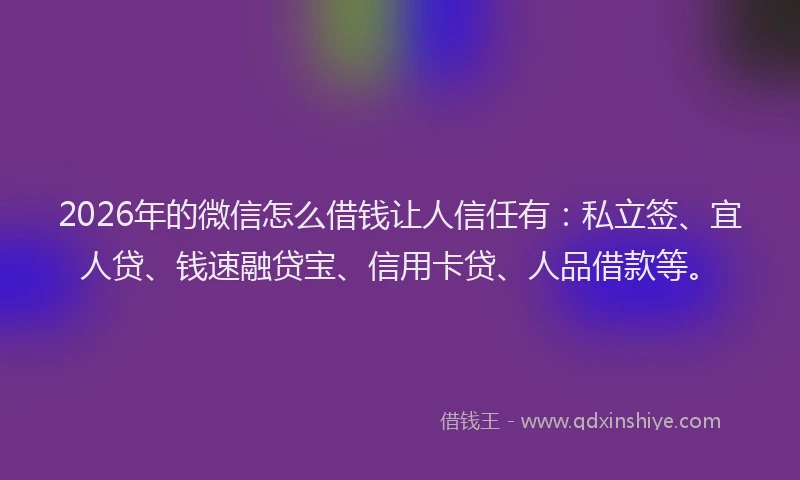 2026年的微信怎么借钱让人信任有：私立签、宜人贷、钱速融贷宝、信用卡贷、人品借款等。