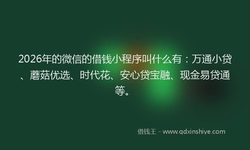 2026年的微信的借钱小程序叫什么有：万通小贷、蘑菇优选、时代花、安心贷宝融、现金易贷通等。
