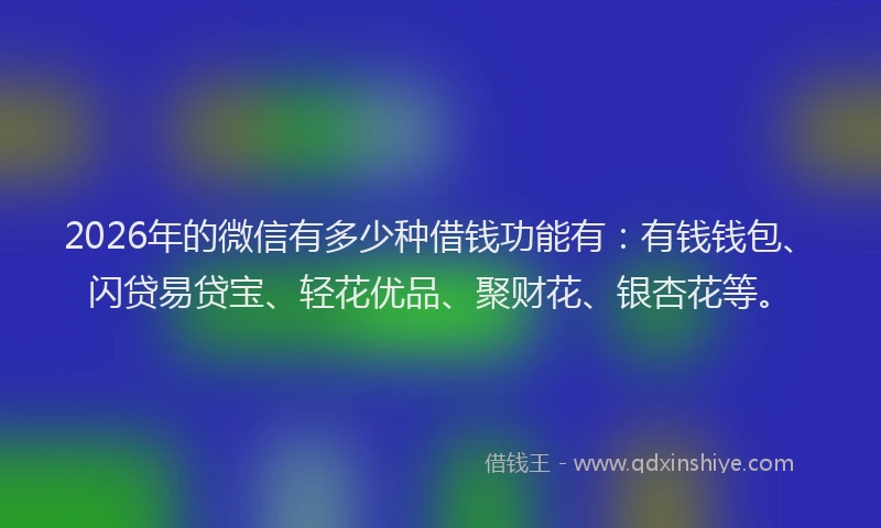 2026年的微信有多少种借钱功能有:有钱钱包、闪贷易贷宝、轻花优品、聚财花、银杏花等。
