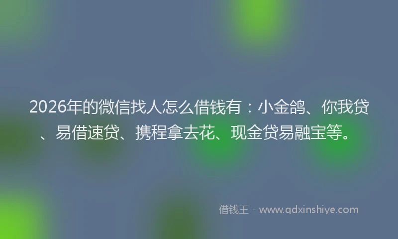 2026年的微信找人怎么借钱有：小金鸽、你我贷、易借速贷、携程拿去花、现金贷易融宝等。