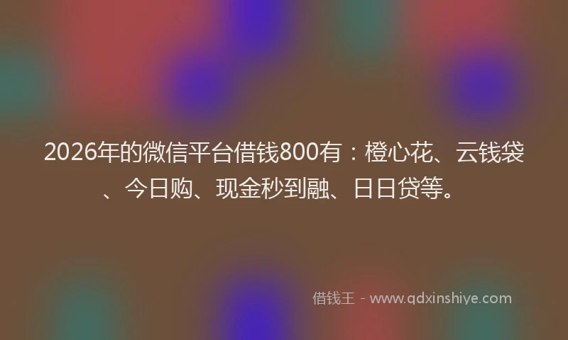 2026年的微信平台借钱800有：橙心花、云钱袋、今日购、现金秒到融、日日贷等。