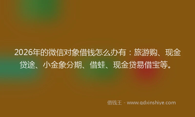 2026年的微信对象借钱怎么办有：旅游购、现金贷途、小金象分期、借蛙、现金贷易借宝等。