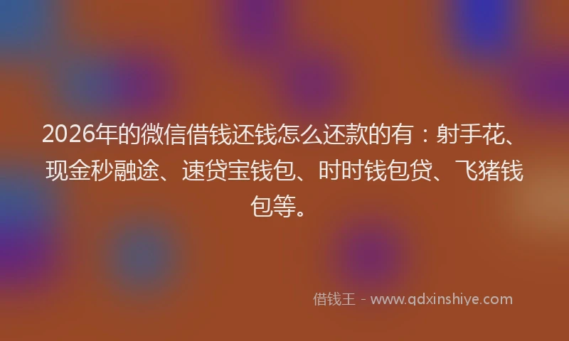 2026年的微信借钱还钱怎么还款的有：射手花、现金秒融途、速贷宝钱包、时时钱包贷、飞猪钱包等。