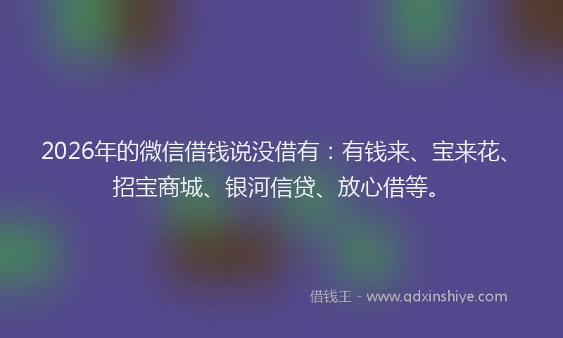 2026年的微信借钱说没借有：有钱来、宝来花、招宝商城、银河信贷、放心借等。