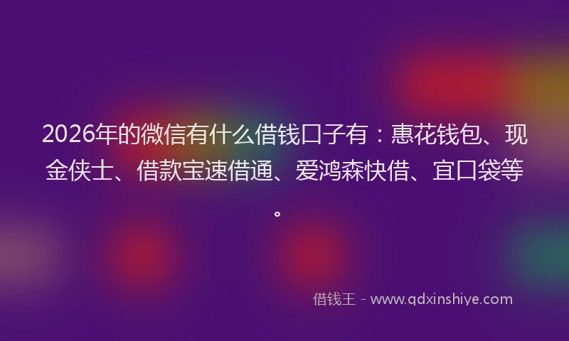 2026年的微信有什么借钱口子有：惠花钱包、现金侠士、借款宝速借通、爱鸿森快借、宜口袋等。