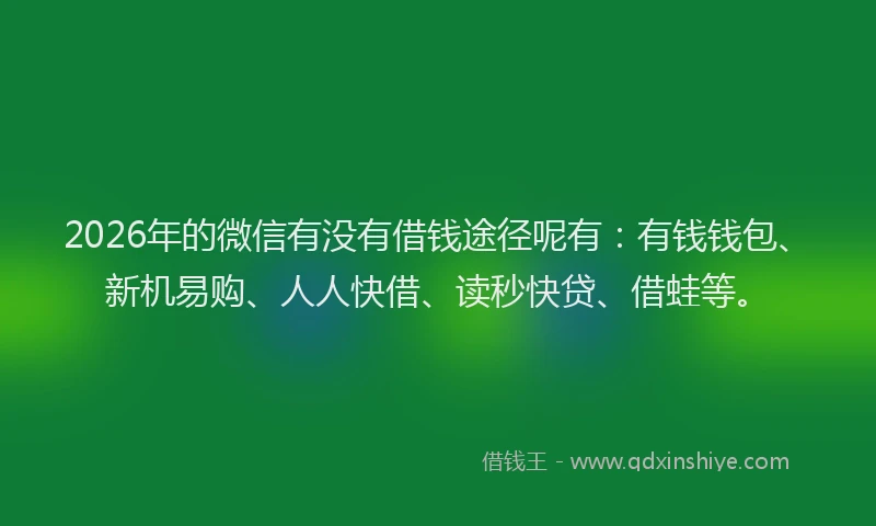 2026年的微信有没有借钱途径呢有：有钱钱包、新机易购、人人快借、读秒快贷、借蛙等。