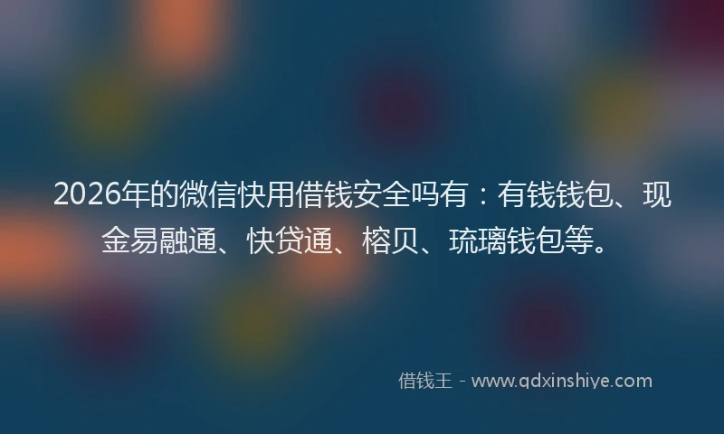2026年的微信快用借钱安全吗有:有钱钱包、现金易融通、快贷通、榕贝、琉璃钱包等。