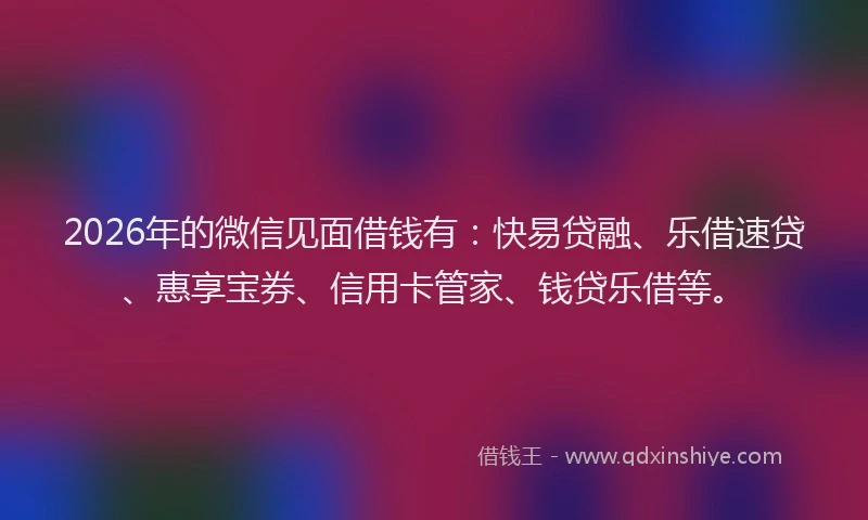 2026年的微信见面借钱有：快易贷融、乐借速贷、惠享宝券、信用卡管家、钱贷乐借等。