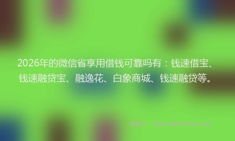 2026年的微信省享用借钱可靠吗有:钱速借宝、钱速融贷宝、融逸花、白象商城、钱速融贷等。