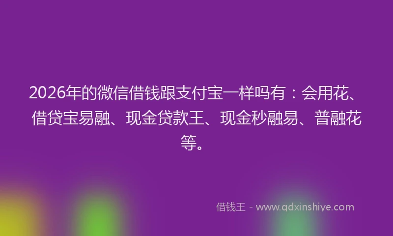 2026年的微信借钱跟支付宝一样吗有：会用花、借贷宝易融、现金贷款王、现金秒融易、普融花等。