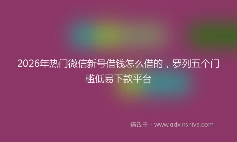 2026年热门微信新号借钱怎么借的,罗列五个门槛低易下款平台