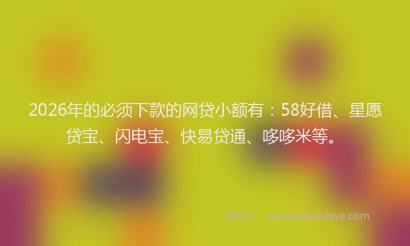 2026年的必须下款的网贷小额有：58好借、星愿贷宝、闪电宝、快易贷通、哆哆米等。