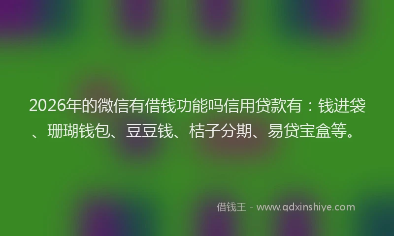 2026年的微信有借钱功能吗信用贷款有：钱进袋、珊瑚钱包、豆豆钱、桔子分期、易贷宝盒等。