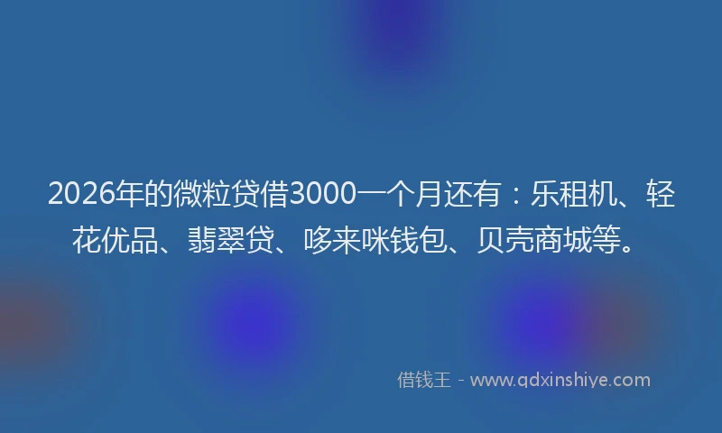 2026年的微粒贷借3000一个月还有:乐租机、轻花优品、翡翠贷、哆来咪钱包、贝壳商城等。