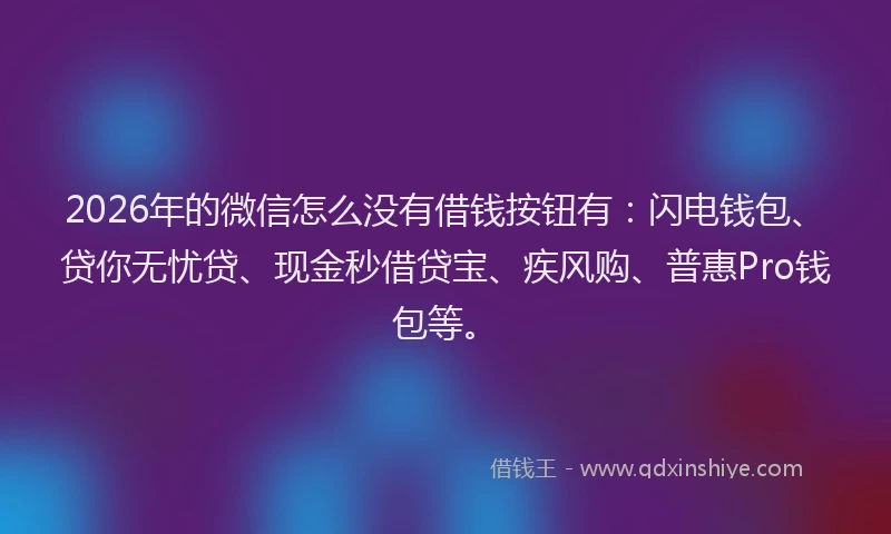 2026年的微信怎么没有借钱按钮有：闪电钱包、贷你无忧贷、现金秒借贷宝、疾风购、普惠Pro钱包等。