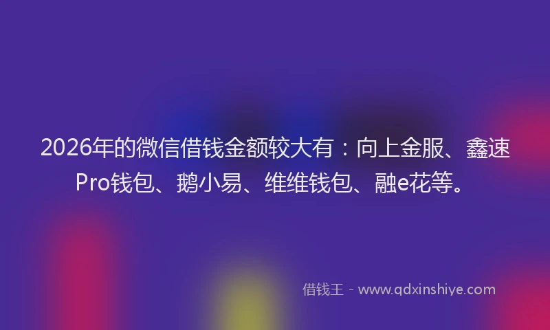 2026年的微信借钱金额较大有：向上金服、鑫速Pro钱包、鹅小易、维维钱包、融e花等。
