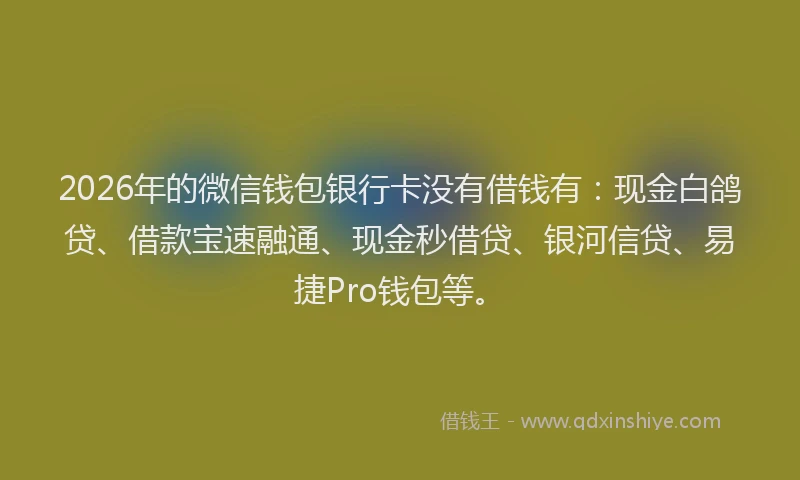 2026年的微信钱包银行卡没有借钱有：现金白鸽贷、借款宝速融通、现金秒借贷、银河信贷、易捷Pro钱包等。