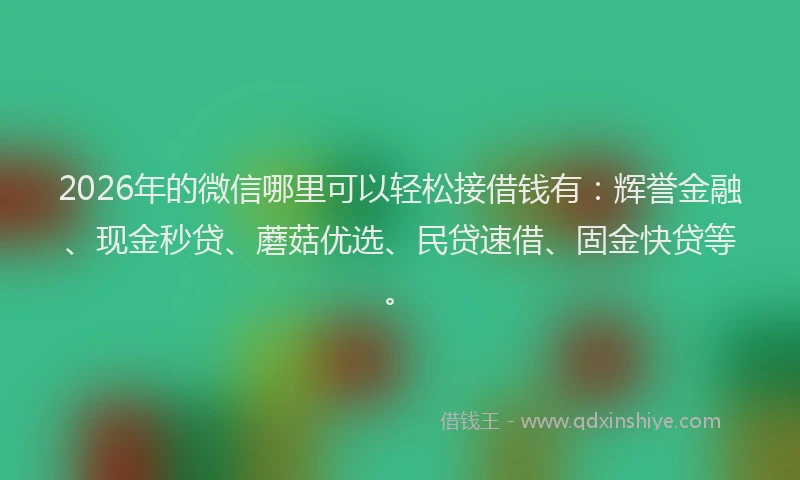 2026年的微信哪里可以轻松接借钱有：辉誉金融、现金秒贷、蘑菇优选、民贷速借、固金快贷等。