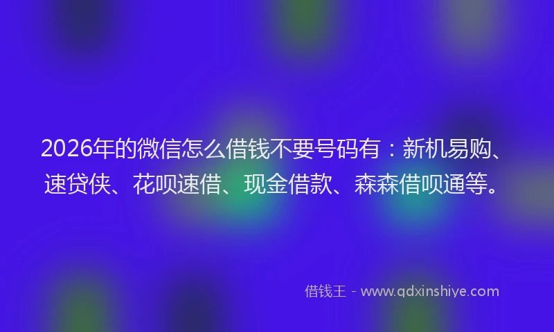 2026年的微信怎么借钱不要号码有:新机易购、速贷侠、花呗速借、现金借款、森森借呗通等。
