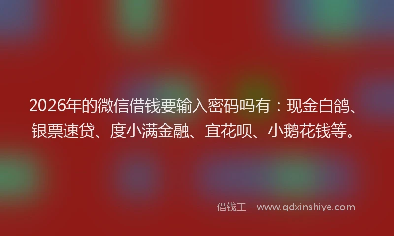 2026年的微信借钱要输入密码吗有：现金白鸽、银票速贷、度小满金融、宜花呗、小鹅花钱等。