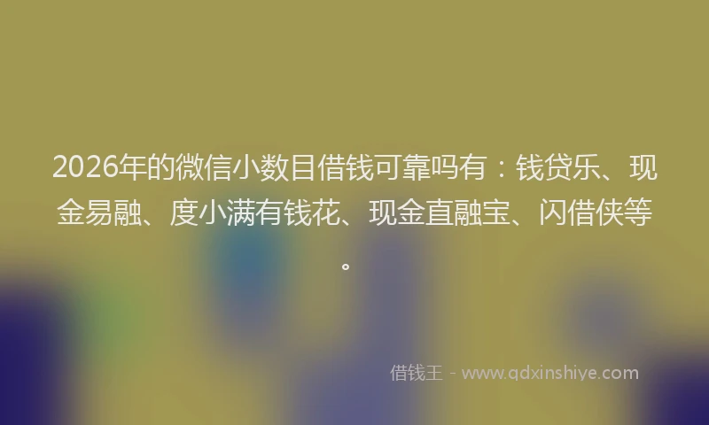 2026年的微信小数目借钱可靠吗有：钱贷乐、现金易融、度小满有钱花、现金直融宝、闪借侠等。