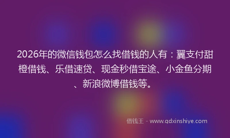 2026年的微信钱包怎么找借钱的人有：翼支付甜橙借钱、乐借速贷、现金秒借宝途、小金鱼分期、新浪微博借钱等。