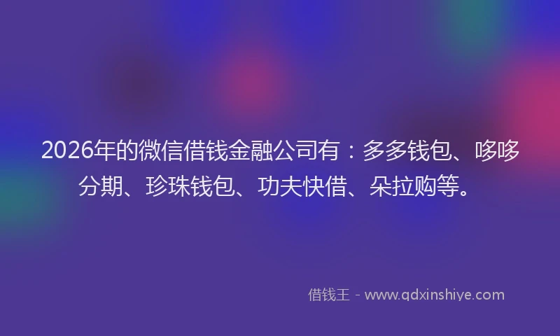 2026年的微信借钱金融公司有：多多钱包、哆哆分期、珍珠钱包、功夫快借、朵拉购等。