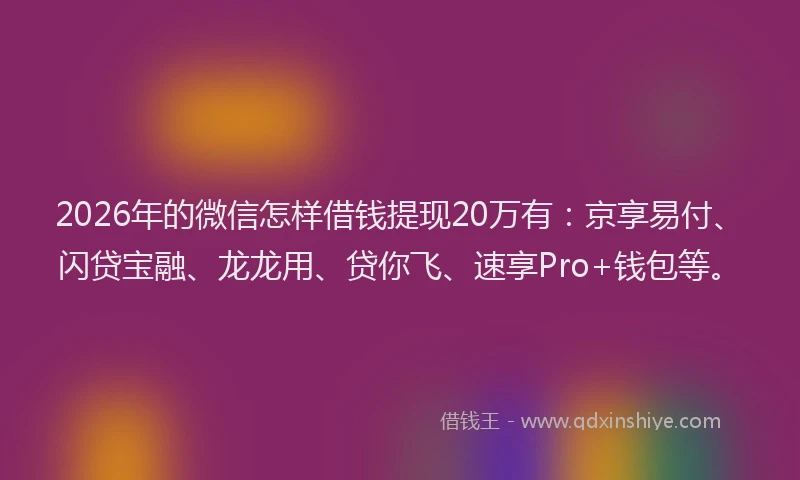 2026年的微信怎样借钱提现20万有：京享易付、闪贷宝融、龙龙用、贷你飞、速享Pro+钱包等。