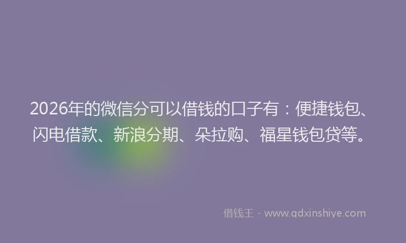 2026年的微信分可以借钱的口子有：便捷钱包、闪电借款、新浪分期、朵拉购、福星钱包贷等。