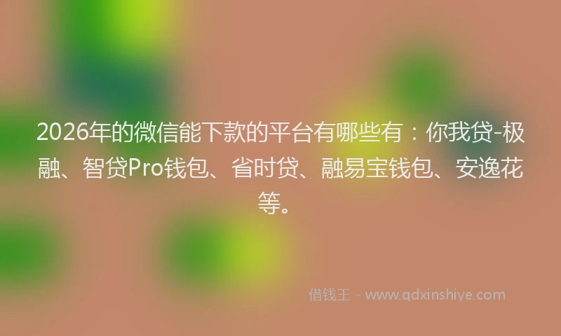 2026年的微信能下款的平台有哪些有:你我贷-极融、智贷Pro钱包、省时贷、融易宝钱包、安逸花等。