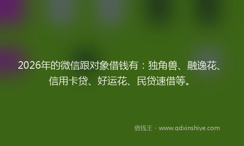 2026年的微信跟对象借钱有：独角兽、融逸花、信用卡贷、好运花、民贷速借等。