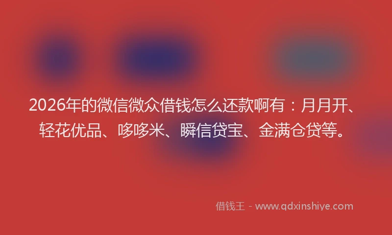 2026年的微信微众借钱怎么还款啊有：月月开、轻花优品、哆哆米、瞬信贷宝、金满仓贷等。