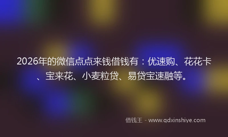 2026年的微信点点来钱借钱有：优速购、花花卡、宝来花、小麦粒贷、易贷宝速融等。