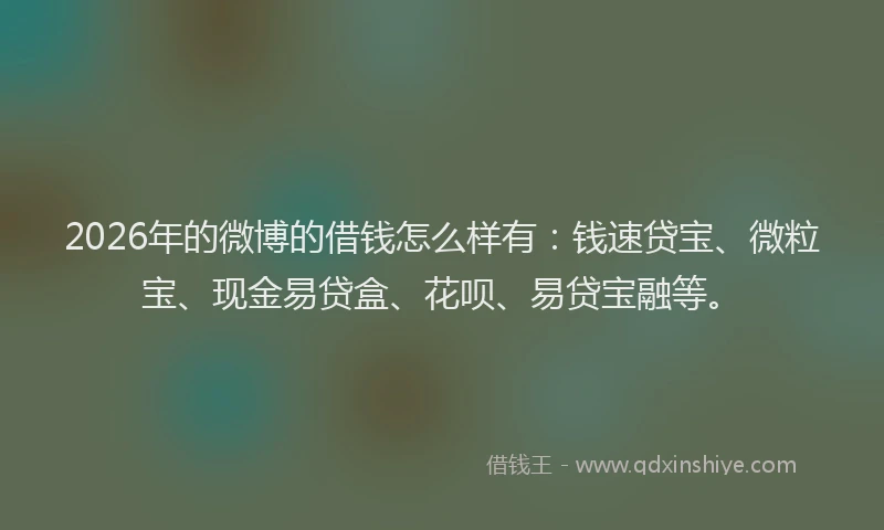 2026年的微博的借钱怎么样有：钱速贷宝、微粒宝、现金易贷盒、花呗、易贷宝融等。