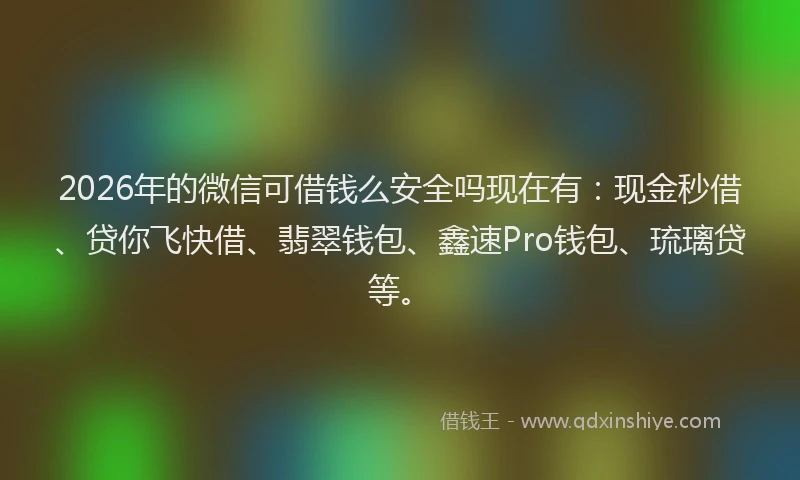 2026年的微信可借钱么安全吗现在有:现金秒借、贷你飞快借、翡翠钱包、鑫速Pro钱包、琉璃贷等。