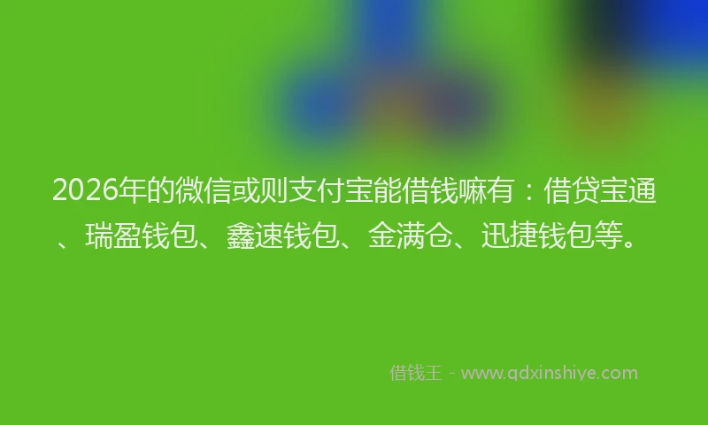 2026年的微信或则支付宝能借钱嘛有：借贷宝通、瑞盈钱包、鑫速钱包、金满仓、迅捷钱包等。
