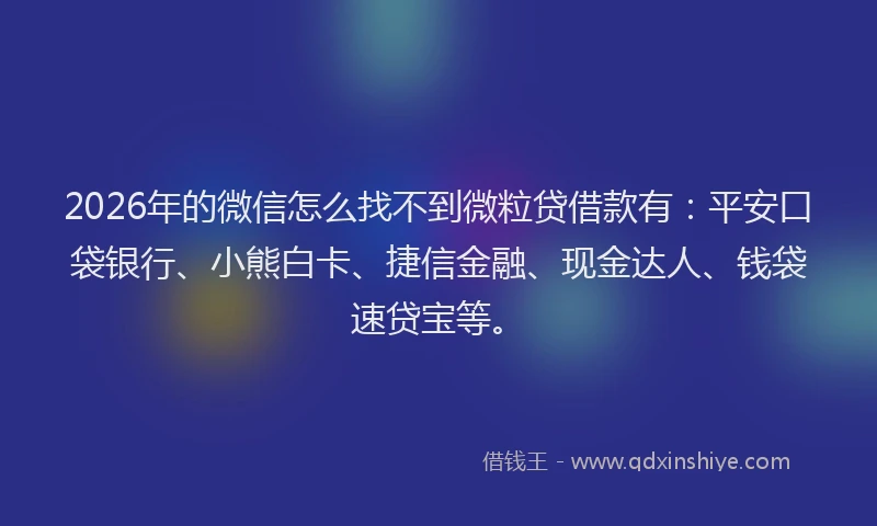 2026年的微信怎么找不到微粒贷借款有：平安口袋银行、小熊白卡、捷信金融、现金达人、钱袋速贷宝等。
