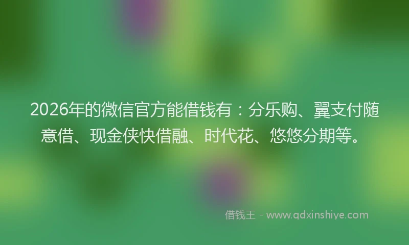 2026年的微信官方能借钱有：分乐购、翼支付随意借、现金侠快借融、时代花、悠悠分期等。