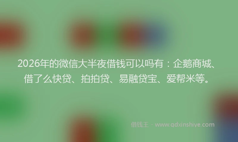 2026年的微信大半夜借钱可以吗有:企鹅商城、借了么快贷、拍拍贷、易融贷宝、爱帮米等。
