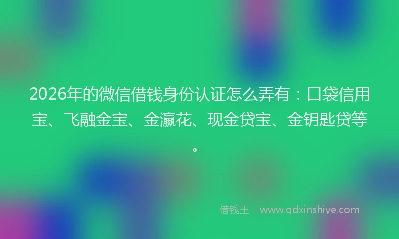 2026年的微信借钱身份认证怎么弄有：口袋信用宝、飞融金宝、金瀛花、现金贷宝、金钥匙贷等。