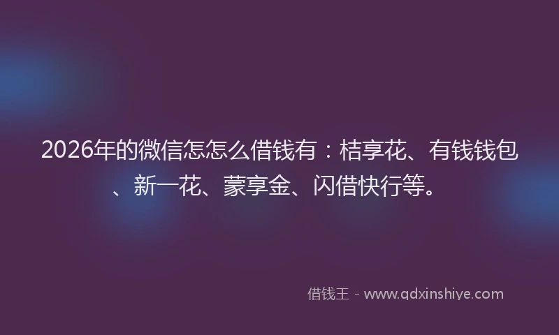 2026年的微信怎怎么借钱有：桔享花、有钱钱包、新一花、蒙享金、闪借快行等。
