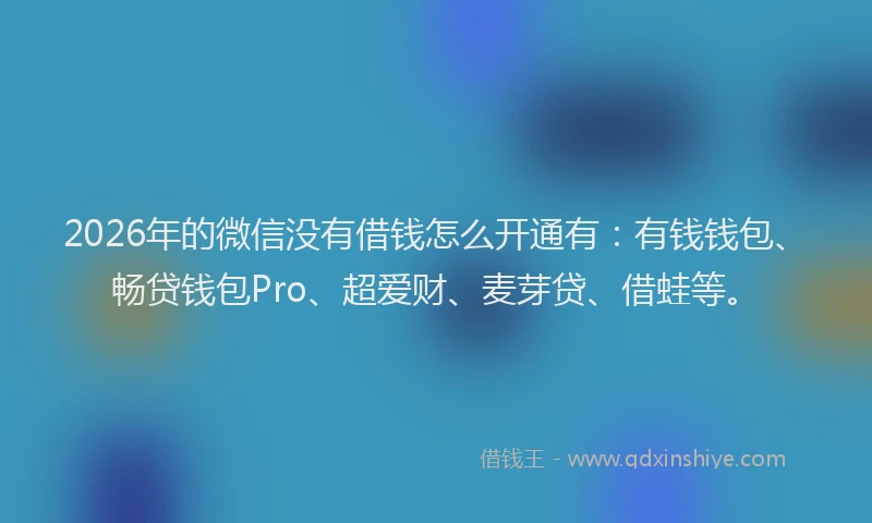 2026年的微信没有借钱怎么开通有：有钱钱包、畅贷钱包Pro、超爱财、麦芽贷、借蛙等。