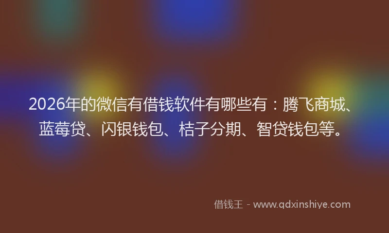 2026年的微信有借钱软件有哪些有：腾飞商城、蓝莓贷、闪银钱包、桔子分期、智贷钱包等。