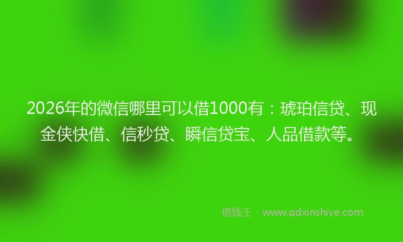 2026年的微信哪里可以借1000有：琥珀信贷、现金侠快借、信秒贷、瞬信贷宝、人品借款等。