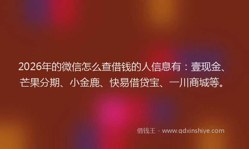 2026年的微信怎么查借钱的人信息有：壹现金、芒果分期、小金鹿、快易借贷宝、一川商城等。